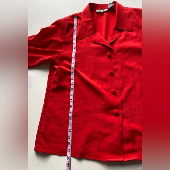 Vintage 80s Regina Porter Retro Bright Red Lightweight Button Up Blouse Size 16 - Picture 5 of 7